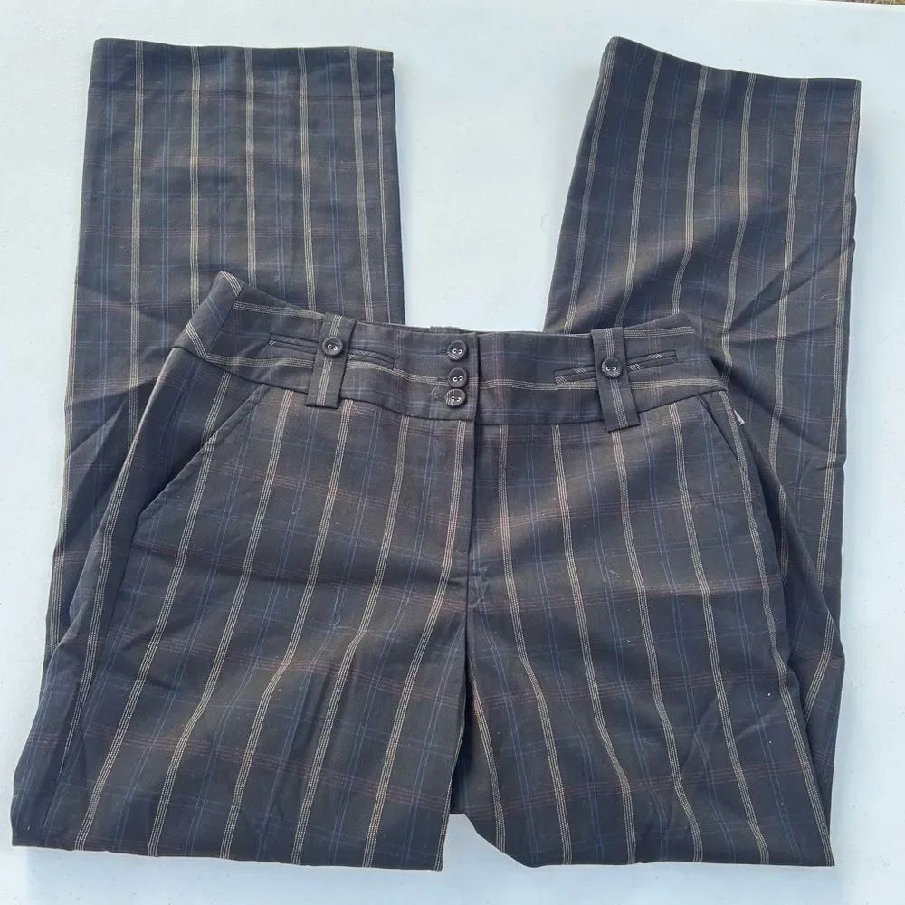 Larry Levine Dark Plaid Trousers 8P